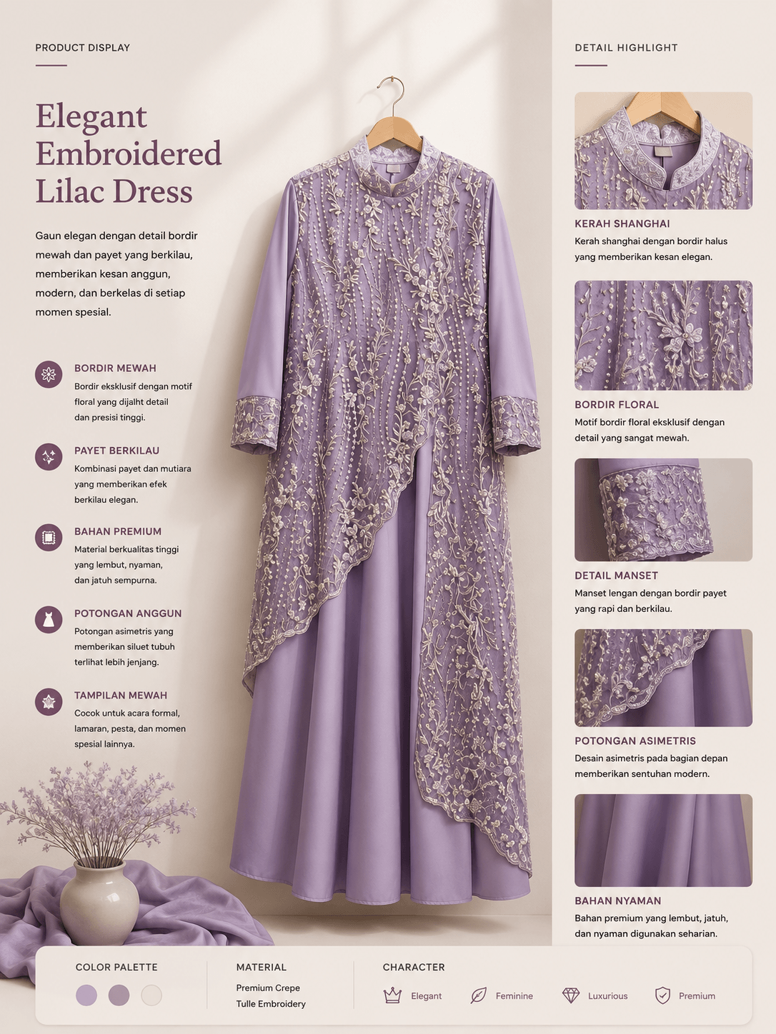 Embroidered Lilac Dress